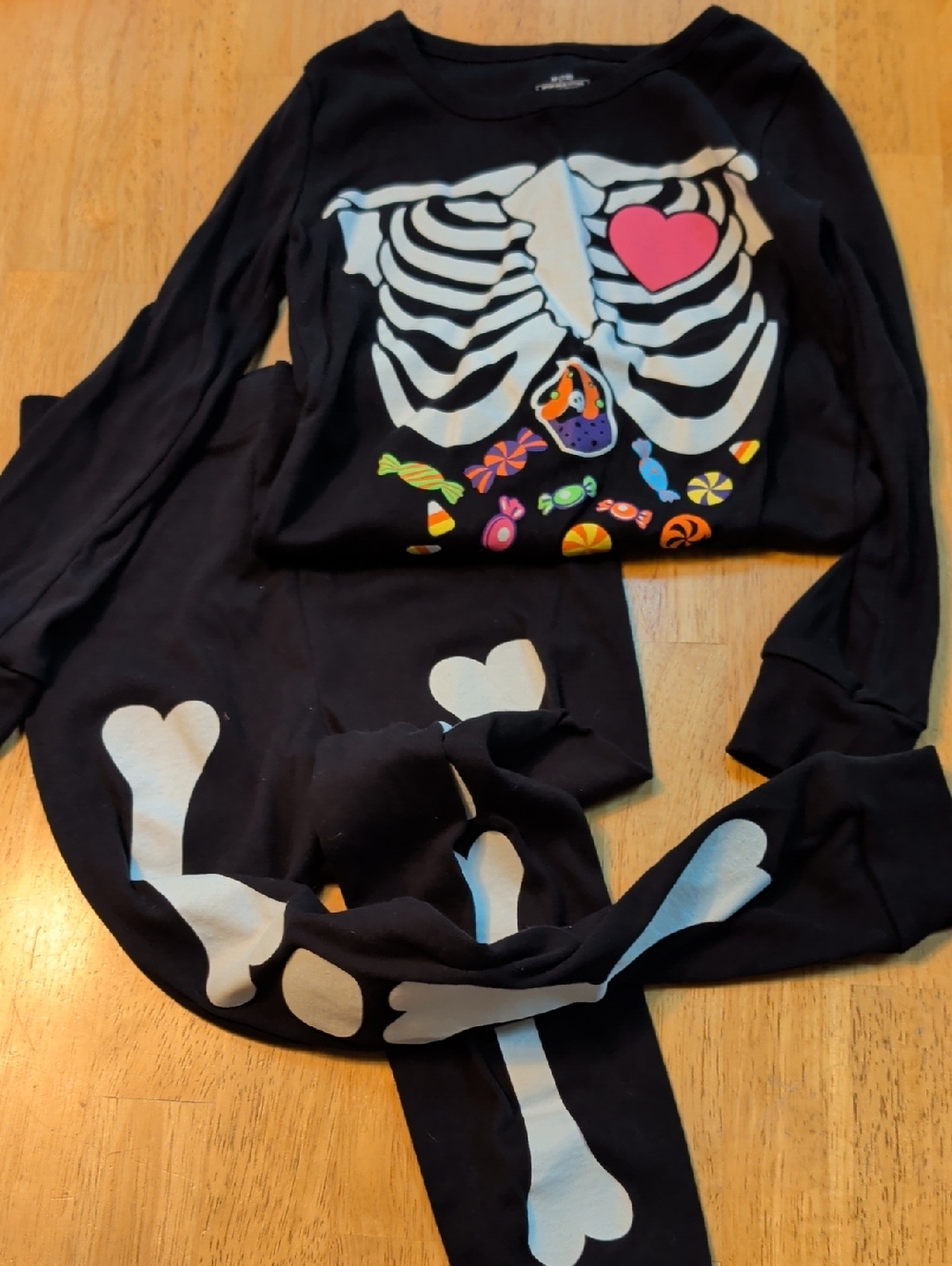 Kids Black Skeleton Candy Pajama Costume with Pink Heart